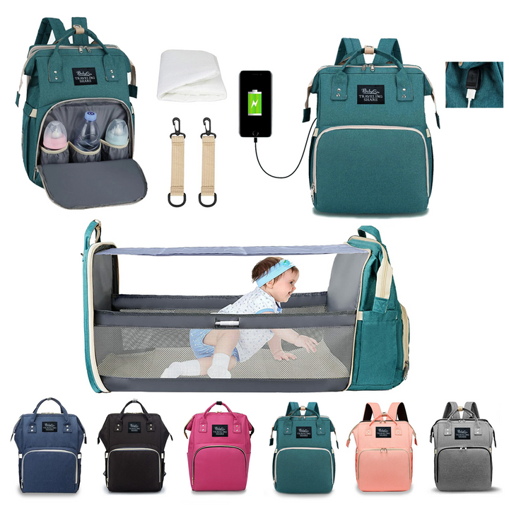 3-in-1 Diaper Backpack with Foldable Crib & Changing Pad