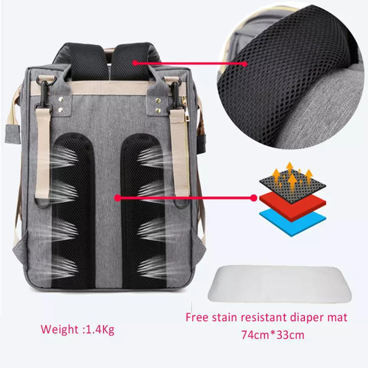 3-in-1 Diaper Backpack with Foldable Crib & Changing Pad