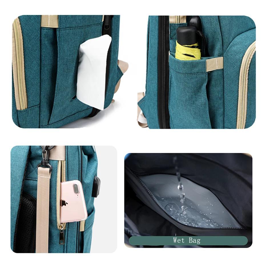 3-in-1 Diaper Backpack with Foldable Crib & Changing Pad