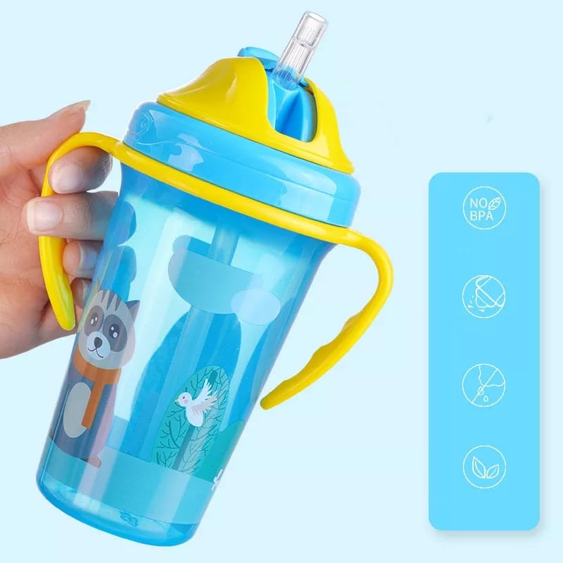 Vaso Pitillo motivo de Animales Anti-derrame Con Tapa 10 Onzas